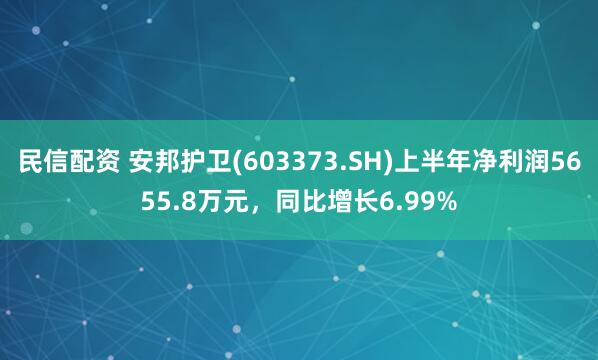 民信配资 安邦护卫(603373.SH)上半年净利润5655.8万元，同比增长6.99%